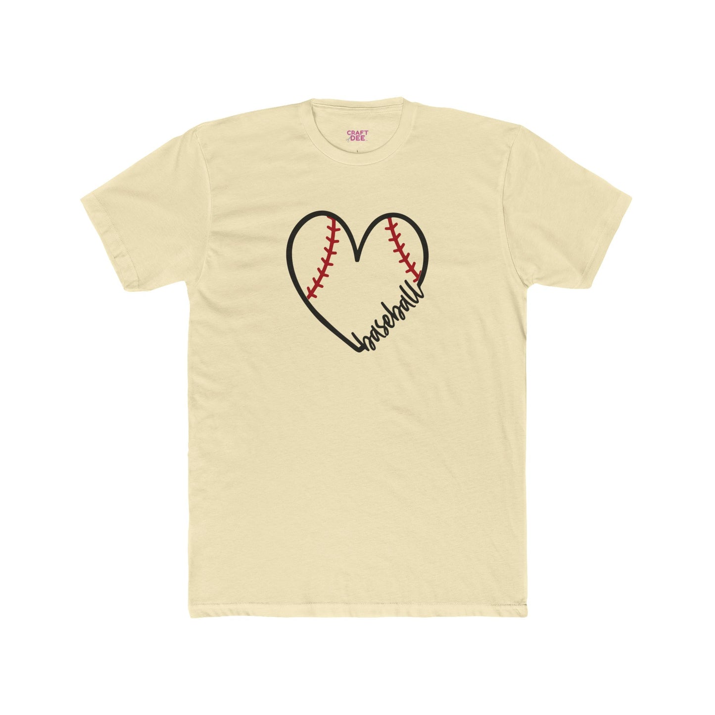 Beige t-shirt with a heart-shaped baseball design and 'Baseball' text on a white background