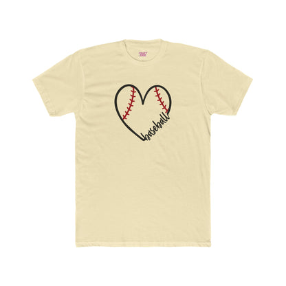 Beige t-shirt with a heart-shaped baseball design and 'Baseball' text on a white background