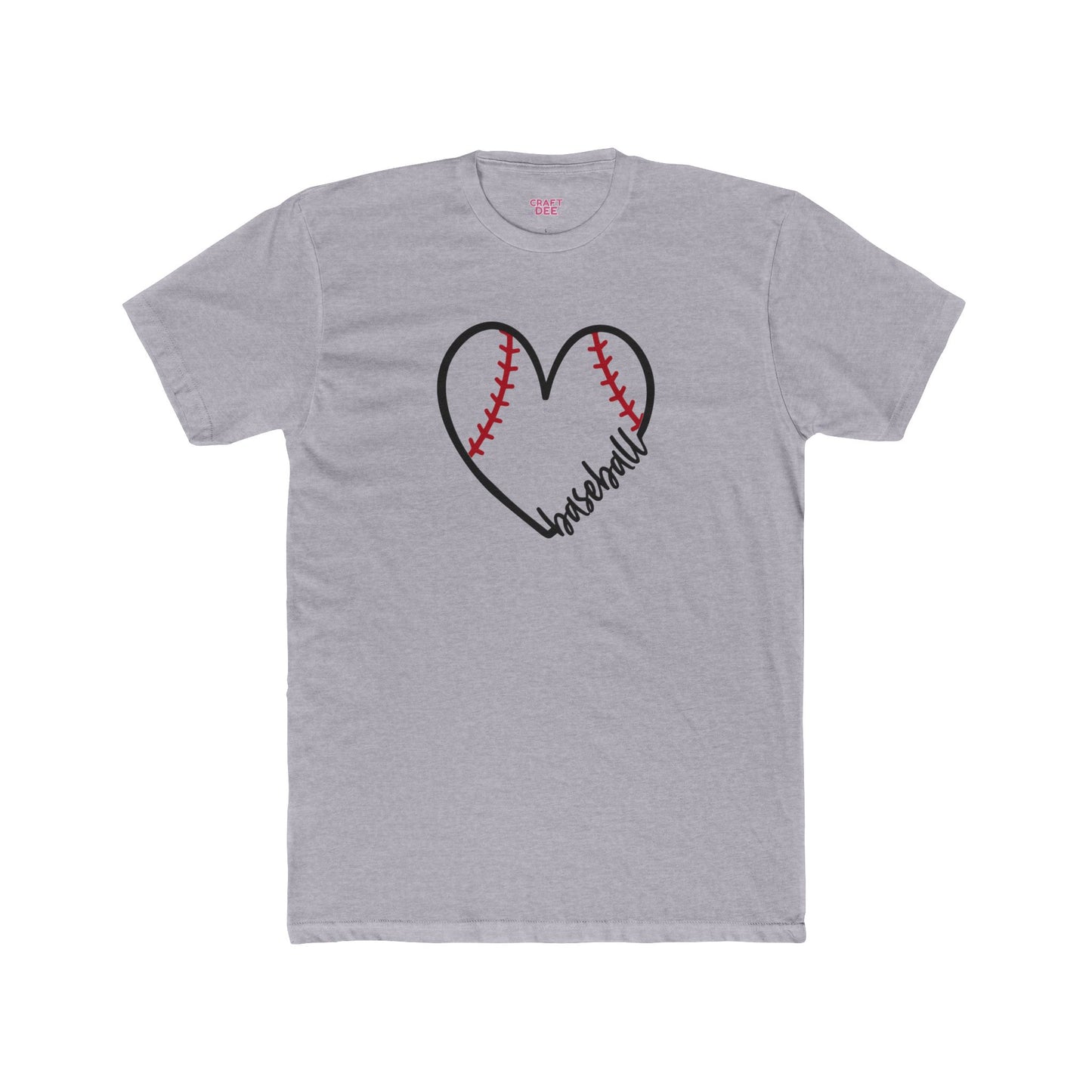 Gray t-shirt with a heart-shaped baseball design and 'Baseball' text on a white background
