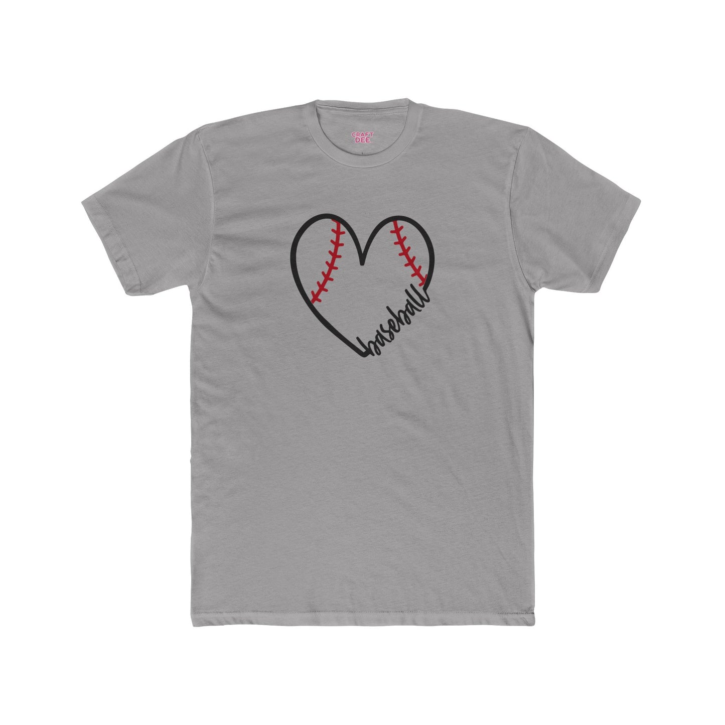 Gray t-shirt with a heart-shaped baseball design and 'Baseball' text on a white background
