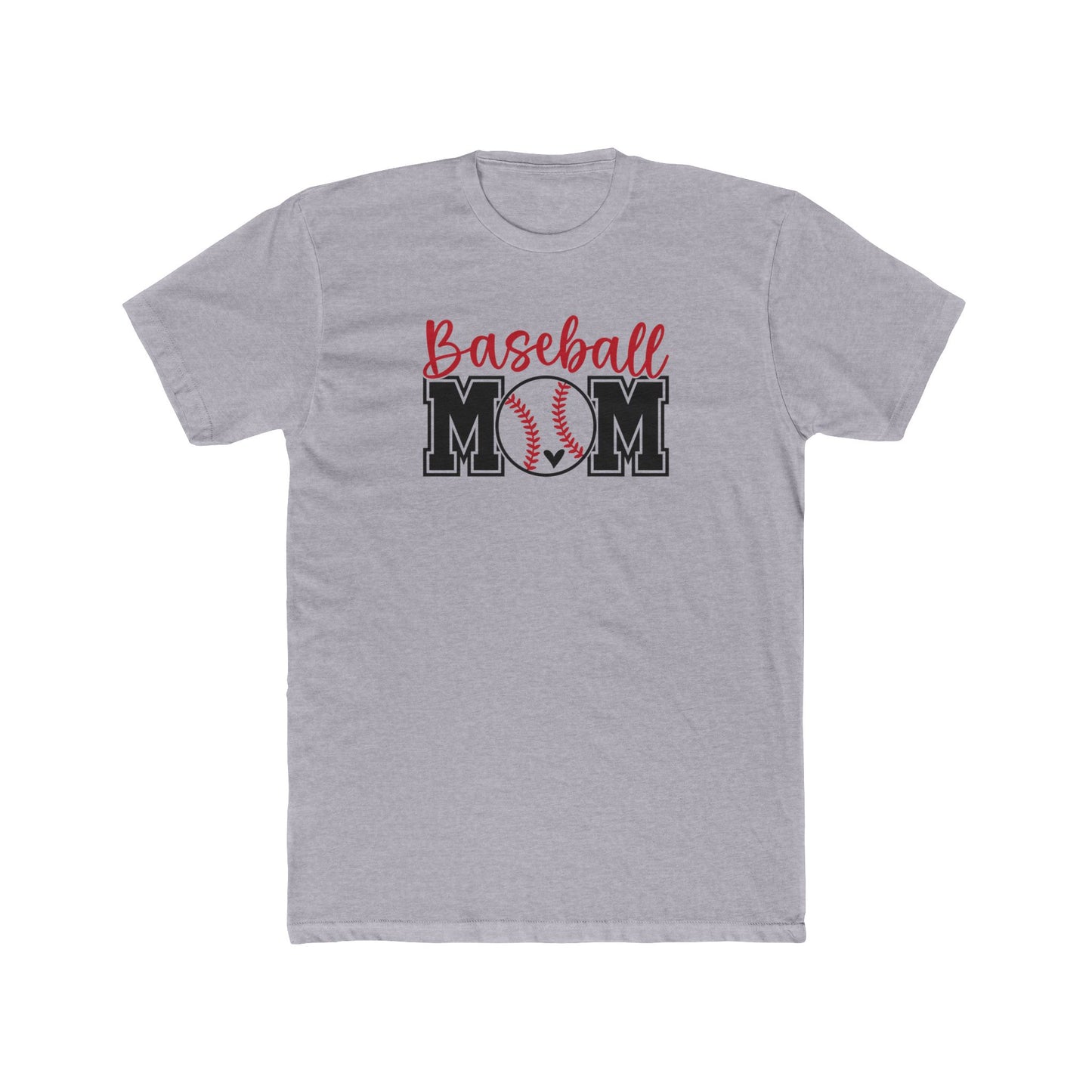 Gray t-shirt with 'Baseball Mom' text and graphic on a white background