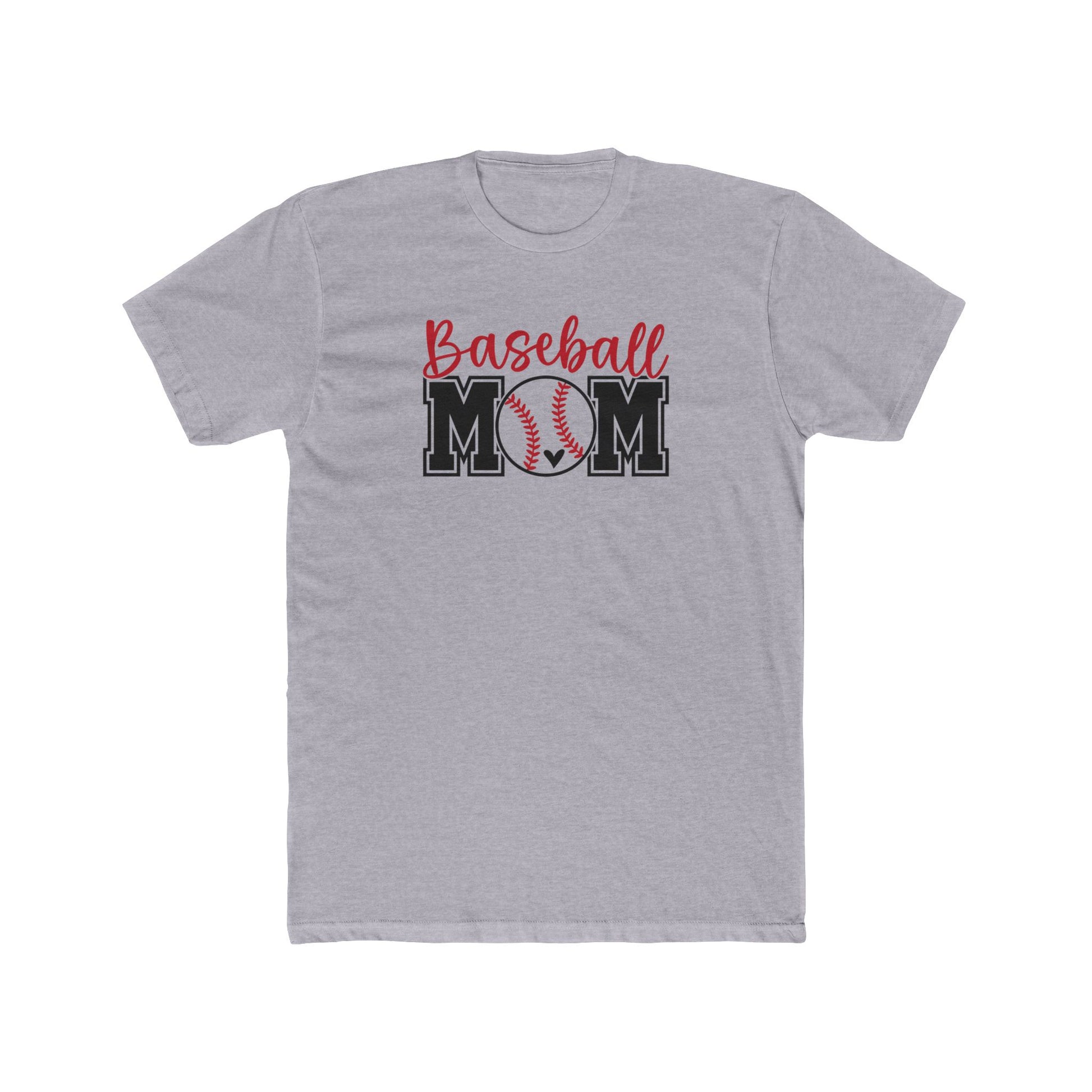 Gray t-shirt with 'Baseball Mom' text and graphic on a white background