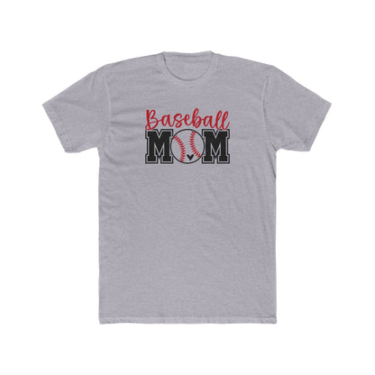 Gray t-shirt with 'Baseball Mom' text and graphic on a white background