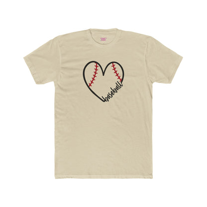 Beige t-shirt with a heart-shaped baseball design and 'Baseball' text on a white background