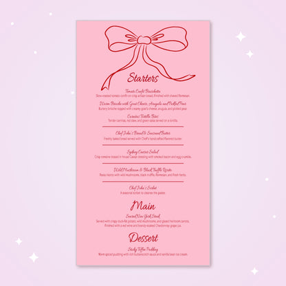 Pink and Red Bow Menu