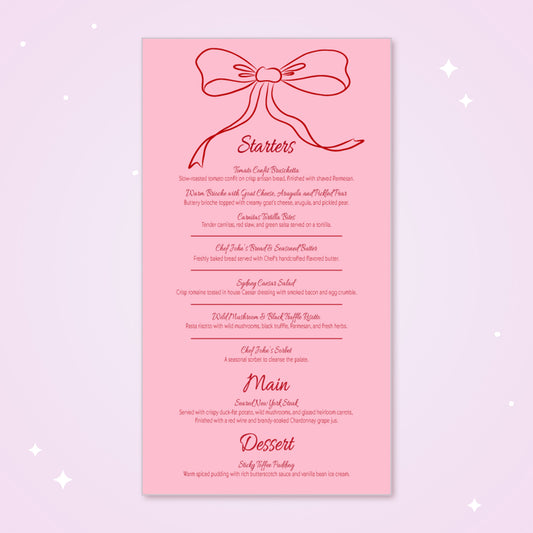 Pink and Red Bow Menu